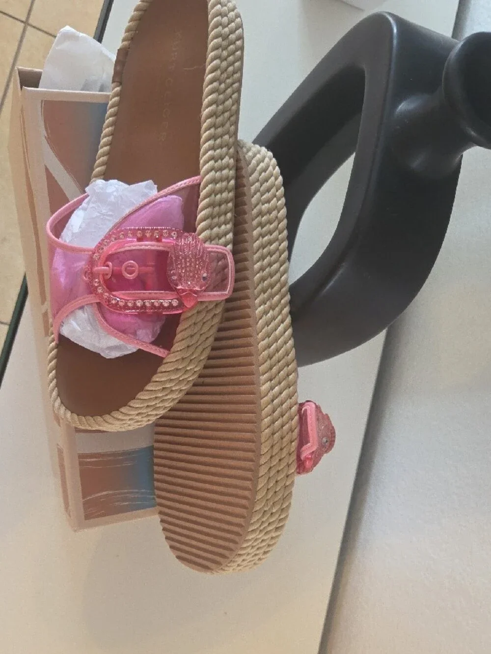 Kurt Geiger Pink Beaded Slide Sandals